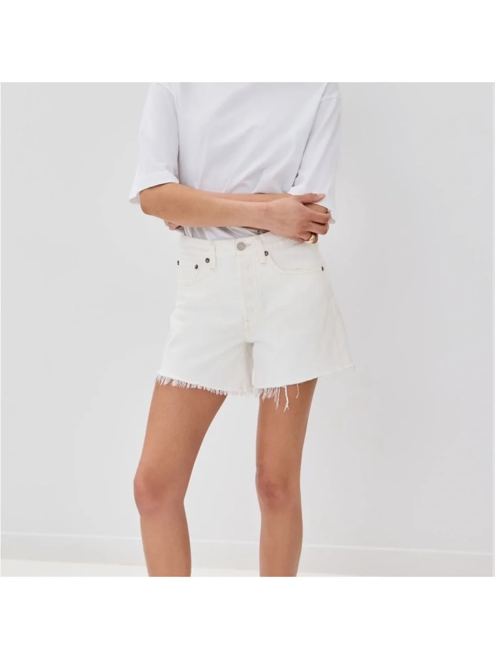 NWT Agolde The Parker Long Shorts in White Denim Women’s 34